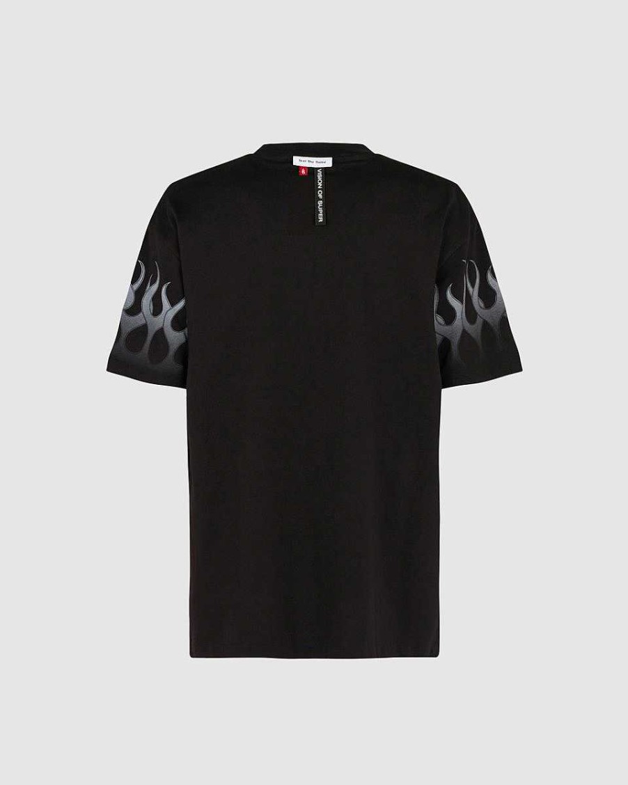 Uomo Vision of Super T-Shirt | T-Shirt Nera Con Fiamme Grigie