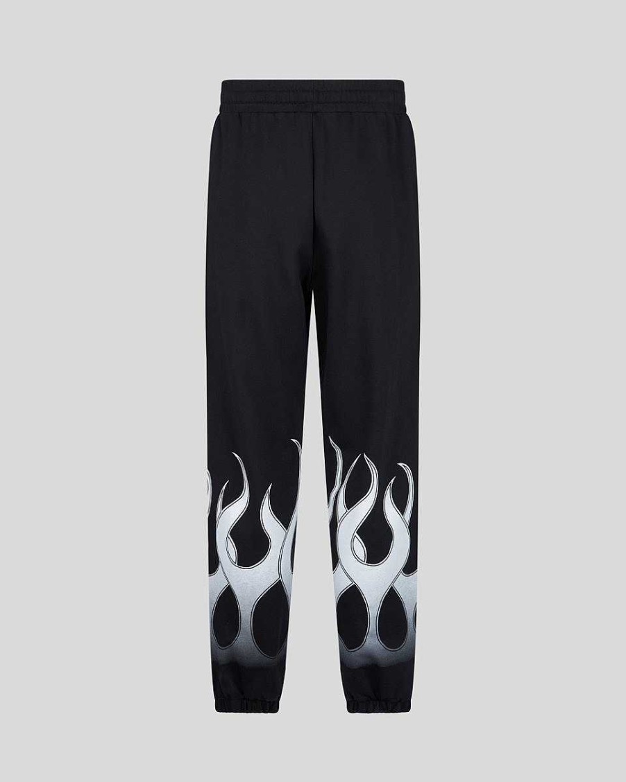 Uomo Vision of Super Pantaloni | Pantaloni Neri Con Fiamme Bianche