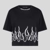 Uomo Vision of Super T-Shirt | T-Shirt Corta Nera Con Fiamme Bianche Ricamate