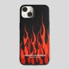 Uomo Vision of Super Accessori | Cover Iphone 14 Pro Nera Con Fiamme Rosse E Logo Bianco