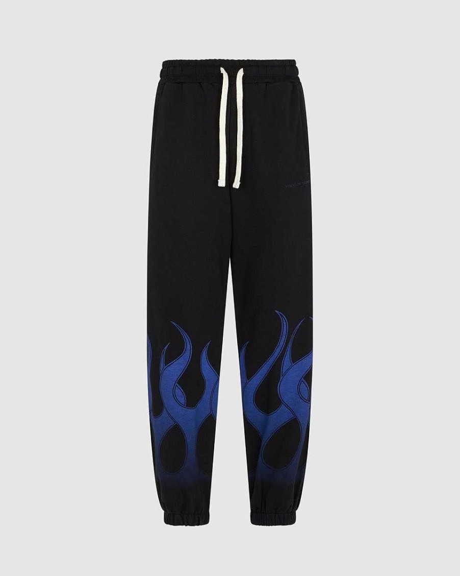 Uomo Vision of Super Pantaloni | Pantaloni Neri Con Fiamme Blu