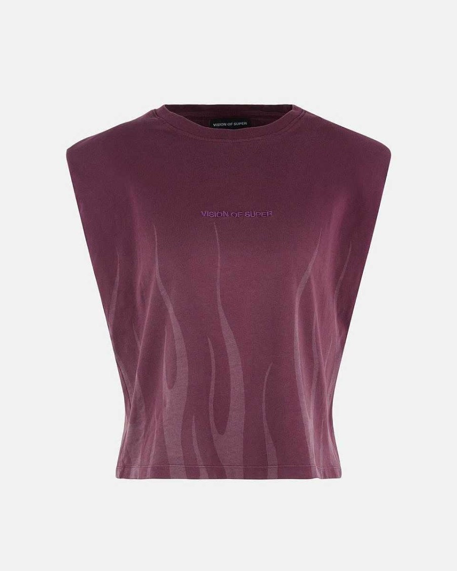 Uomo Vision of Super T-Shirt | T-Shirt Donna Grape Wine Con Fiamme Laserate Viola