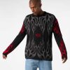 Uomo Vision of Super Maglie | Maglione Nero Con Fiamme Tribali