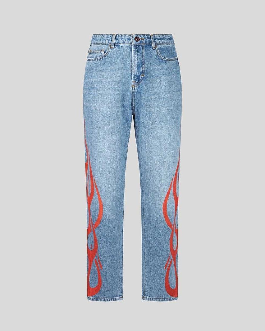 Uomo Vision of Super Pantaloni | Denim Blu Con Fiamme Tribali Rosse