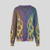 Uomo Vision of Super Maglie | Cardigan Multicolor Con Fiamme Tribali Gialle