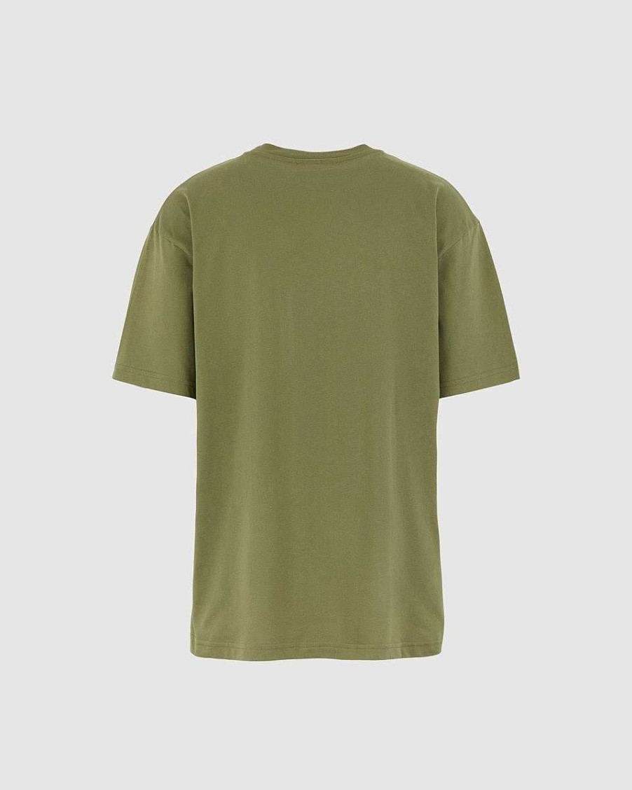 Uomo Vision of Super T-Shirt | T-Shirt Verde Con Cuore Fiammeggiante Ricamato