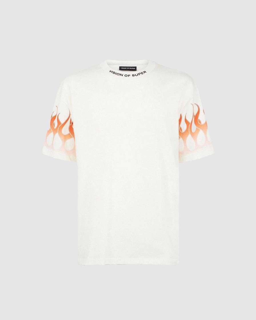 Uomo Vision of Super T-Shirt | T-Shirt Bianca Con Fiamme Arancioni