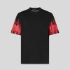 Uomo Vision of Super T-Shirt | T-Shirt Nera Con Fiamme Rosse Invertite Sulle Maniche