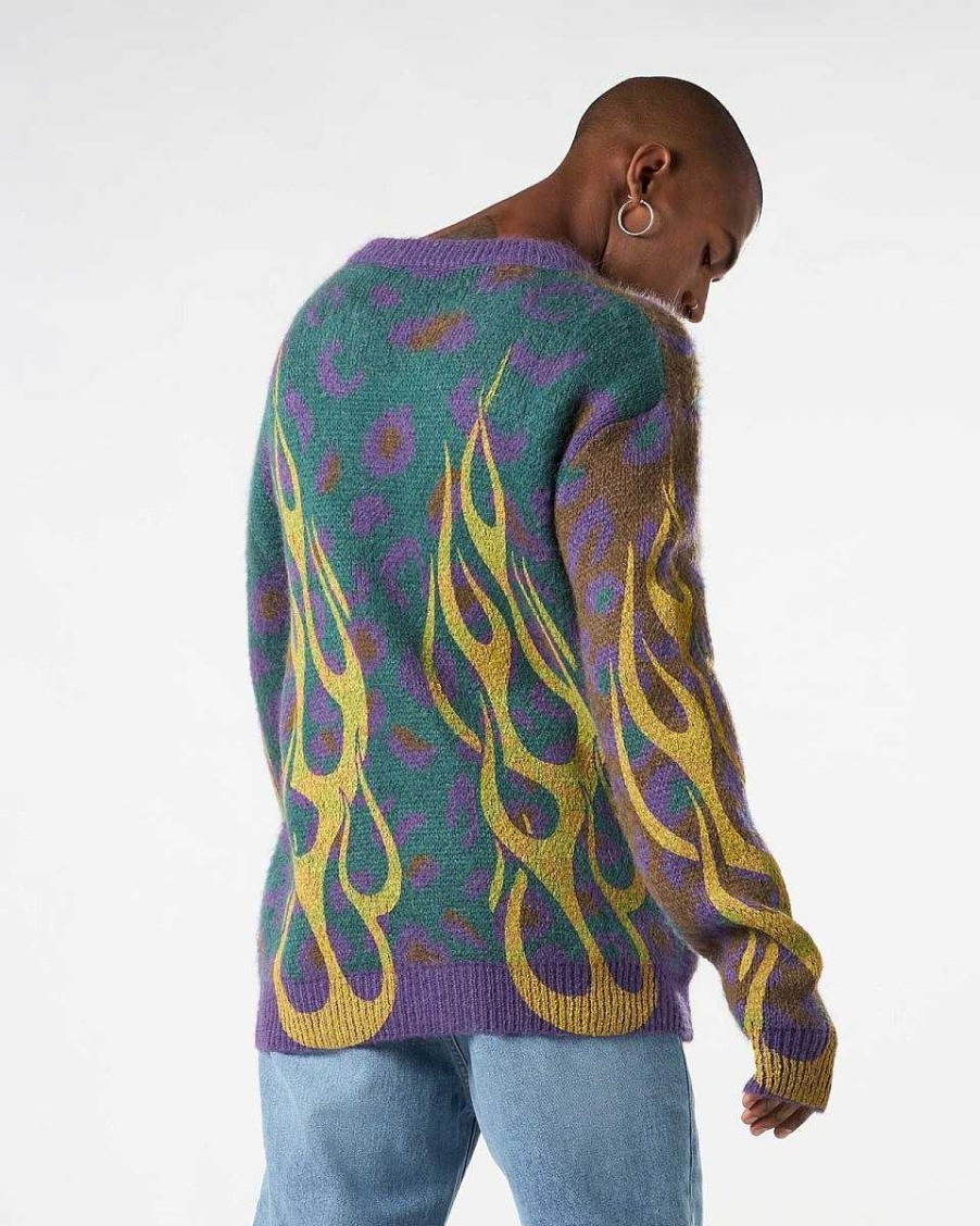 Uomo Vision of Super Maglie | Cardigan Multicolor Con Fiamme Tribali Gialle