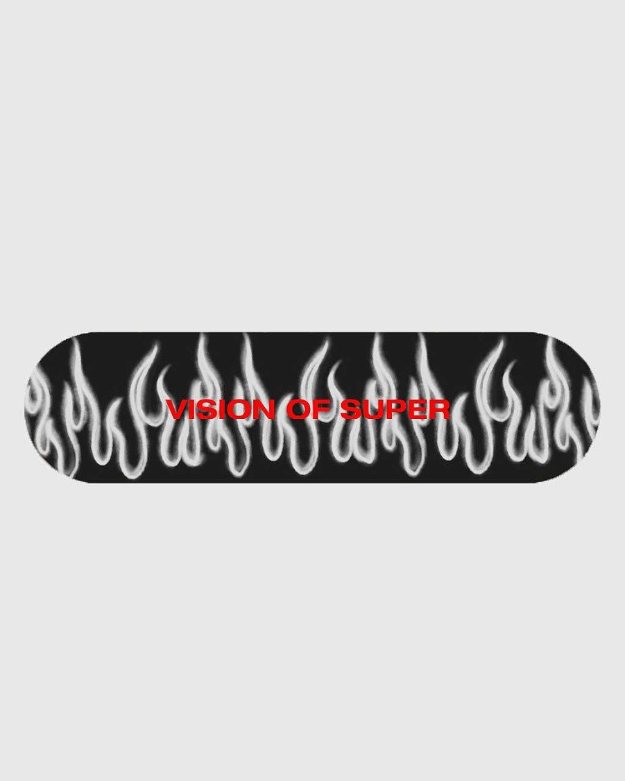 Uomo Vision of Super Accessori | Skateboard Nero Con Fiamme Spray Bianche