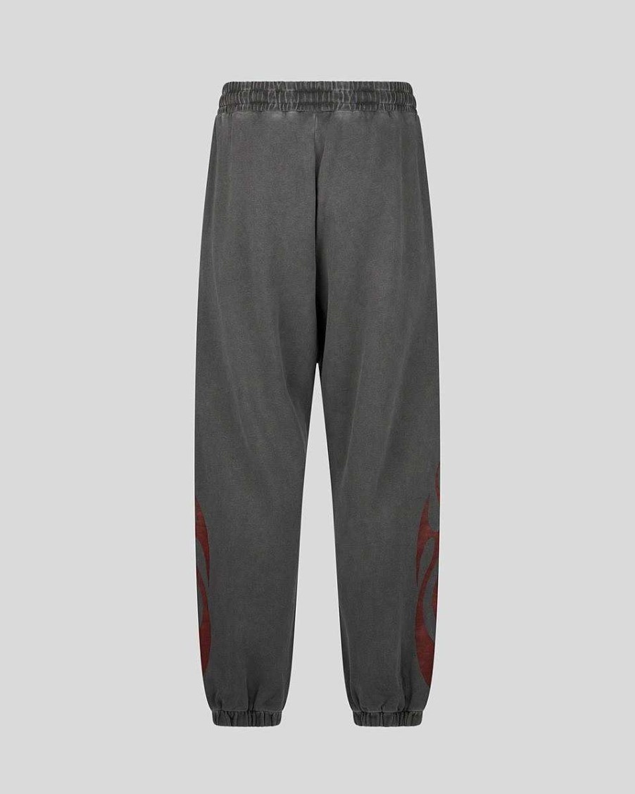 Uomo Vision of Super Pantaloni | Pantaloni Grigi Con Fiamme Tribali Rosse