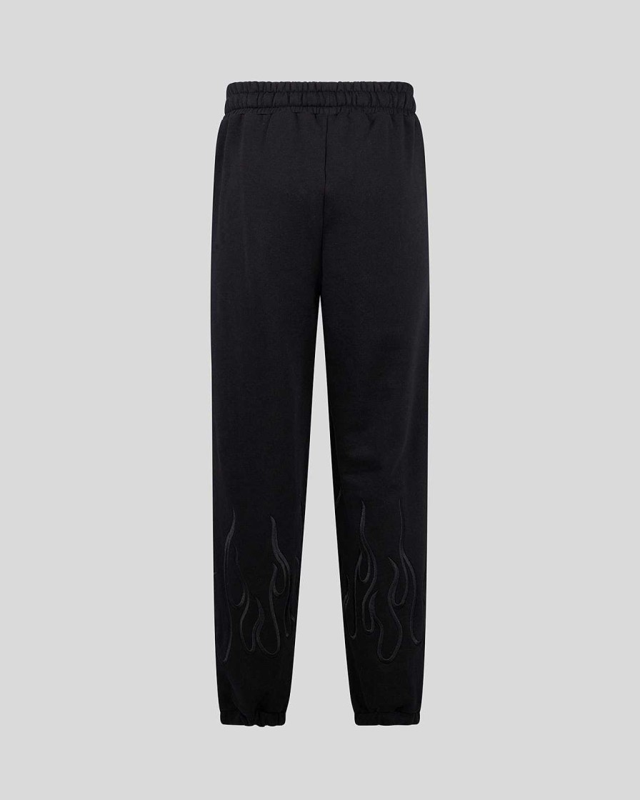 Uomo Vision of Super Pantaloni | Pantaloni Donna Neri Con Fiamme Ricamate Nere