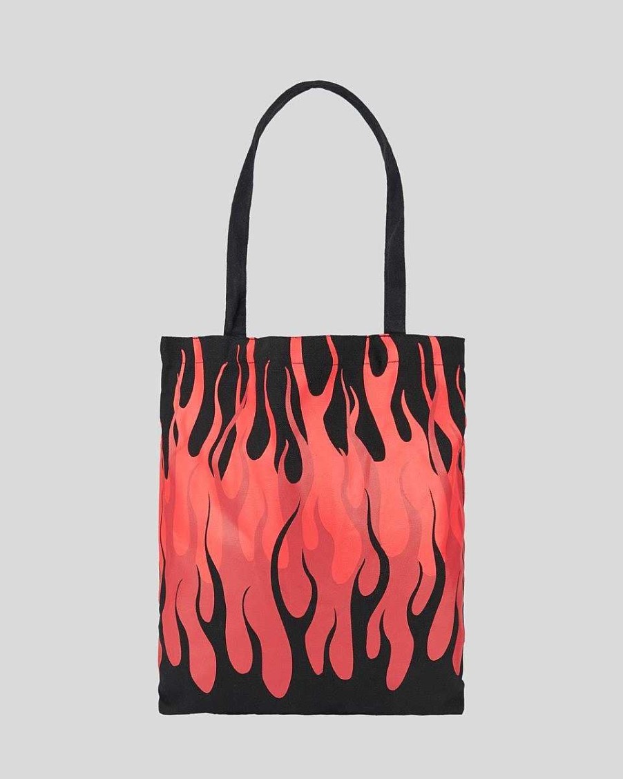 Uomo Vision of Super Accessori | Borsa Shopper Nera Con Triple Fiamme E Stampa Del Logo