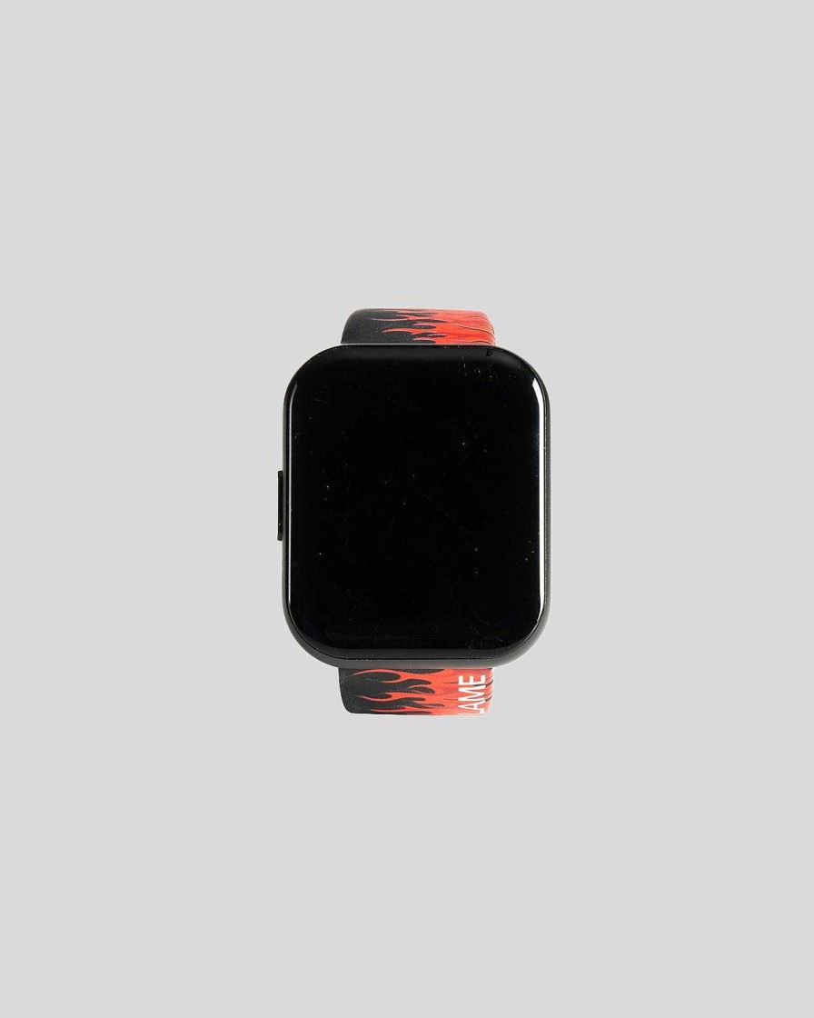 Uomo Vision of Super Accessori | Smartwatch Nero Con Fiamme Rosse E Logo Bianco