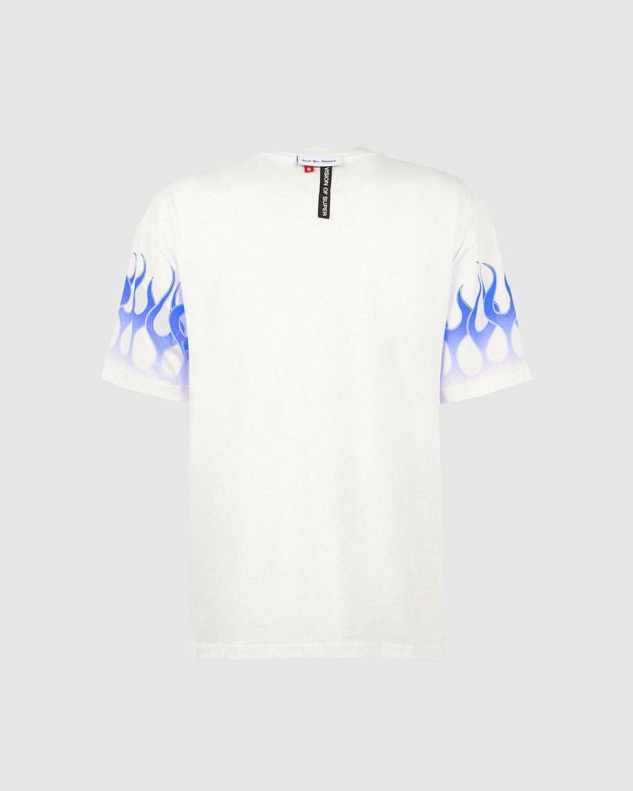 Uomo Vision of Super T-Shirt | T-Shirt Bianca Con Fiamme Blu