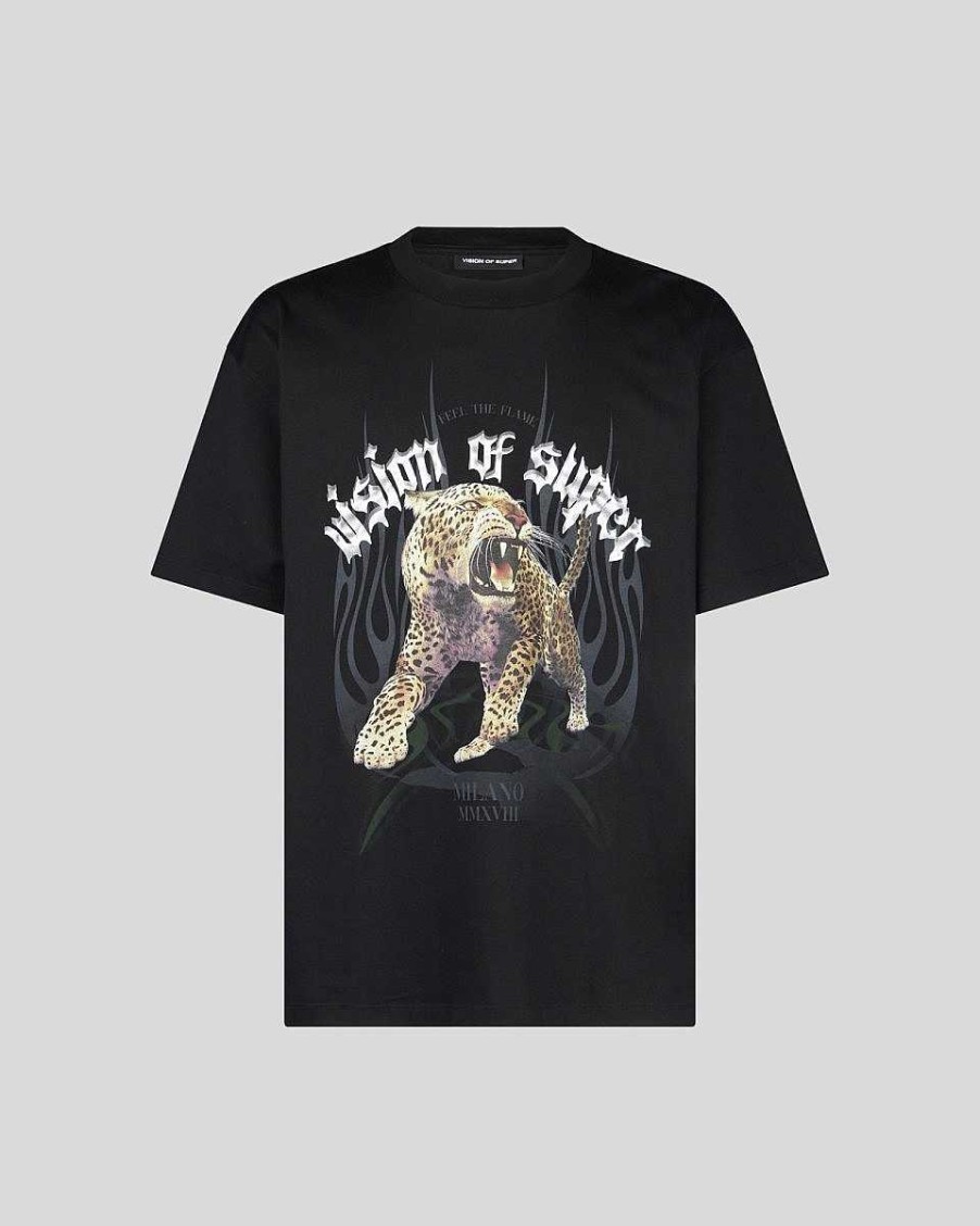 Uomo Vision of Super T-Shirt | T-Shirt Nera Con Grafica Tigre