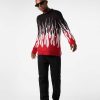 Uomo Vision of Super Maglie | Maglione Nero Con Doppie Fiamme Rosse E Bianche