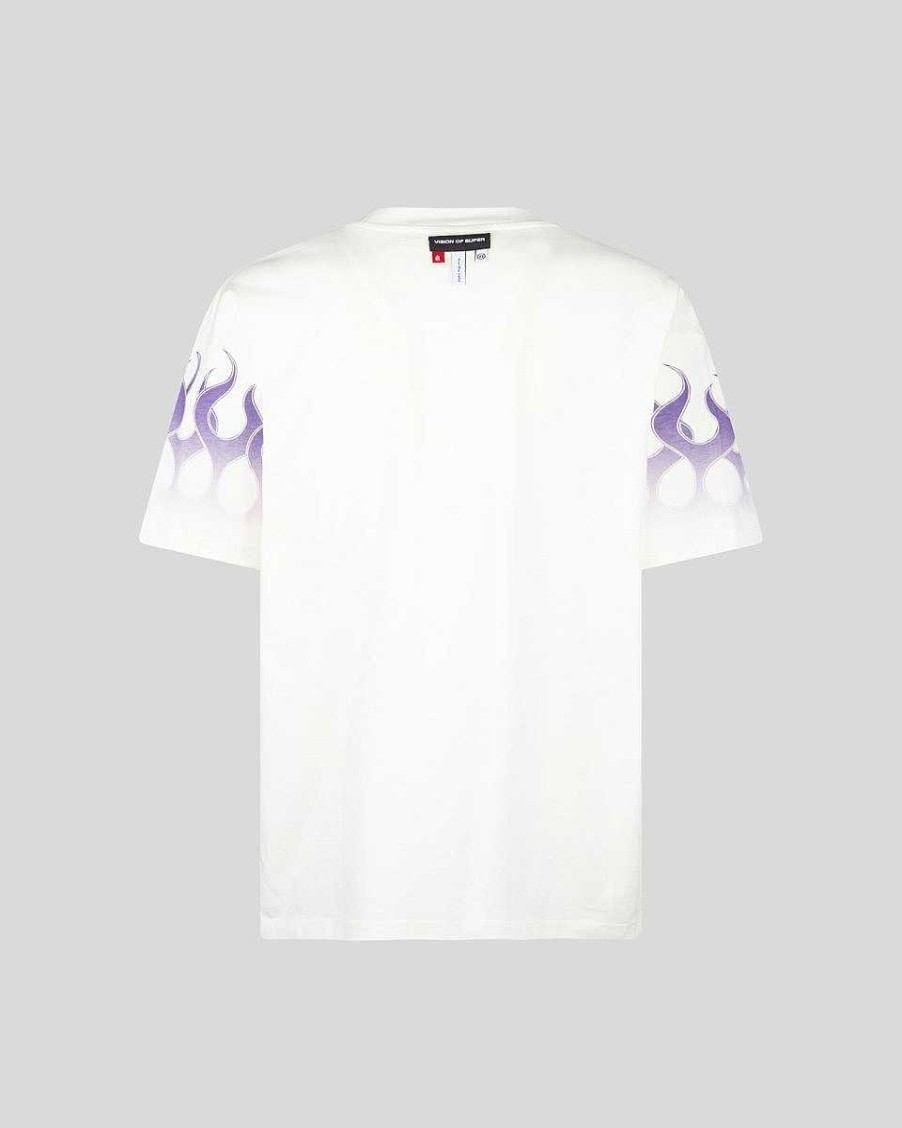 Uomo Vision of Super T-Shirt | T-Shirt Bianca Con Fiamme Viola