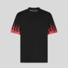 Uomo Vision of Super T-Shirt | T-Shirt Nera Con Fiamme Rosse Stampate