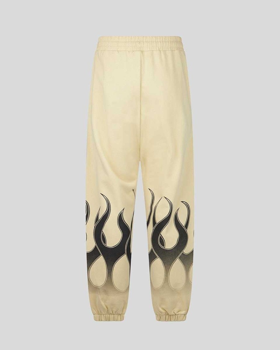 Uomo Vision of Super Pantaloni | Pantaloni Sabbia Con Fiamme Nere