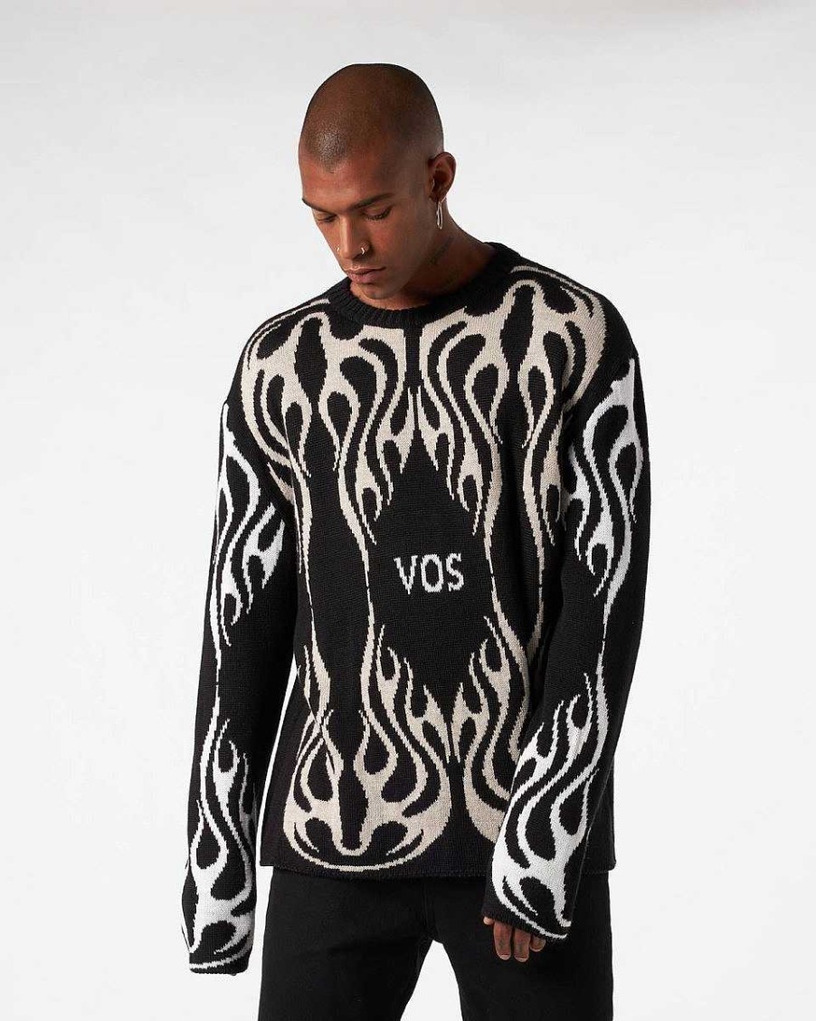 Uomo Vision of Super Maglie | Maglione Nero Con Fiamme Tribali