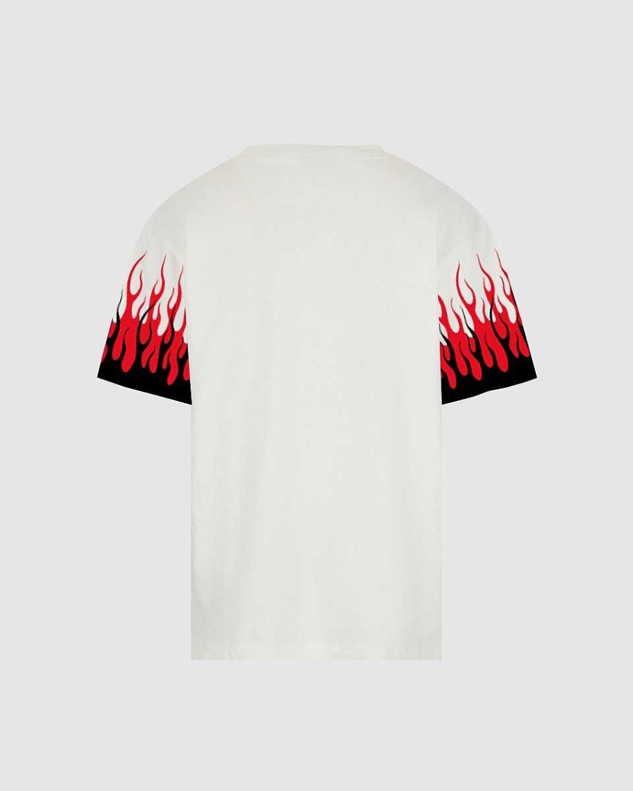 Uomo Vision of Super T-Shirt | T-Shirt Bianca Con Fiamme Stampate Nere E Rosse