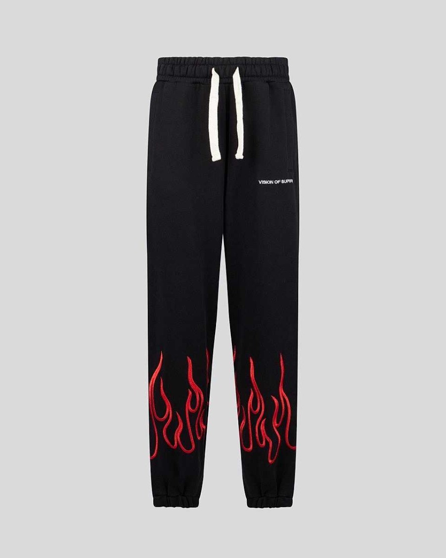 Uomo Vision of Super Pantaloni | Pantaloni Donna Neri Con Fiamme Rosse