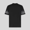 Uomo Vision of Super T-Shirt | T-Shirt Nera Con Fiamme Bianche Ricamate