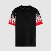 Uomo Vision of Super T-Shirt | T-Shirt Nera Con Fiamme Stampate Rosse E Bianche