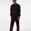 Uomo Vision of Super Felpe | Girocollo Nero Con Fiamme Ricamate Rosse