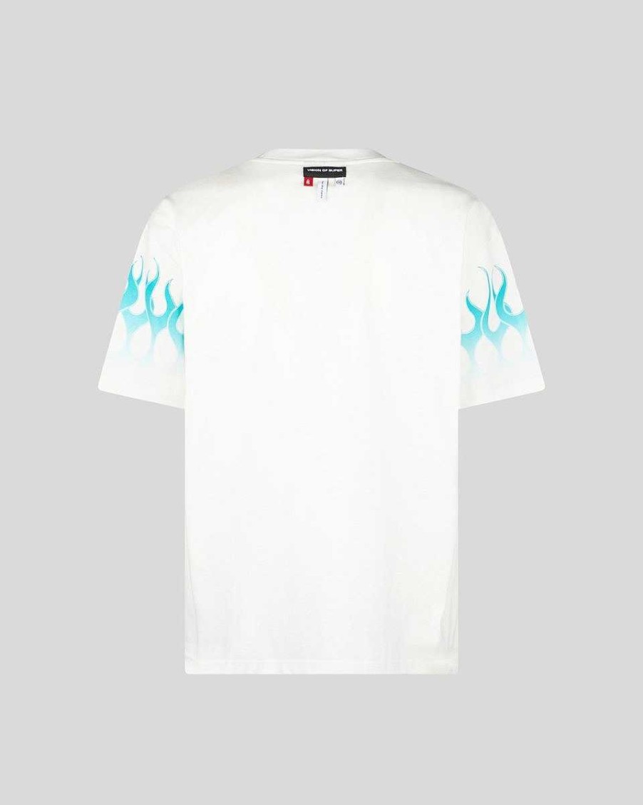 Uomo Vision of Super T-Shirt | T-Shirt Bianca Con Fiamme Azzurre