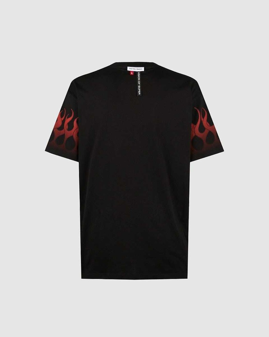 Uomo Vision of Super T-Shirt | T-Shirt Nera Con Fiamme Rosse