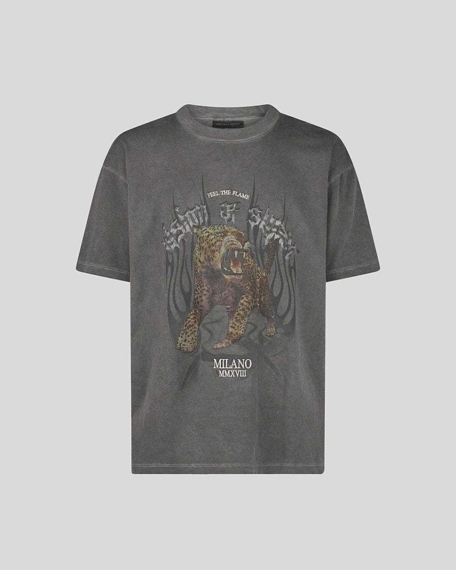 Uomo Vision of Super T-Shirt | T-Shirt Grigia Slavata Con Grafica Tigre