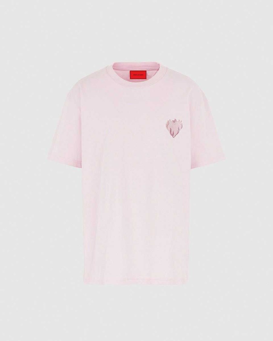 Uomo Vision of Super T-Shirt | T-Shirt Rosa Con Cuore Fiammeggiante Ricamato