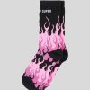 Uomo Vision of Super Calzini | Calzini Neri Con Triple Fiamme Fucsia