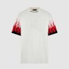 Uomo Vision of Super T-Shirt | T-Shirt Bianca Con Fiamme Stampate Nere E Rosse