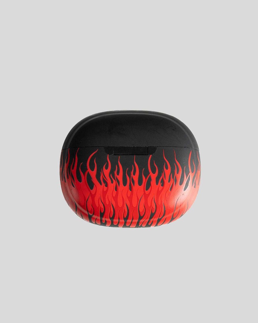 Uomo Vision of Super Accessori | Auricolari Neri Con Fiamme Rosse E Logo Bianco