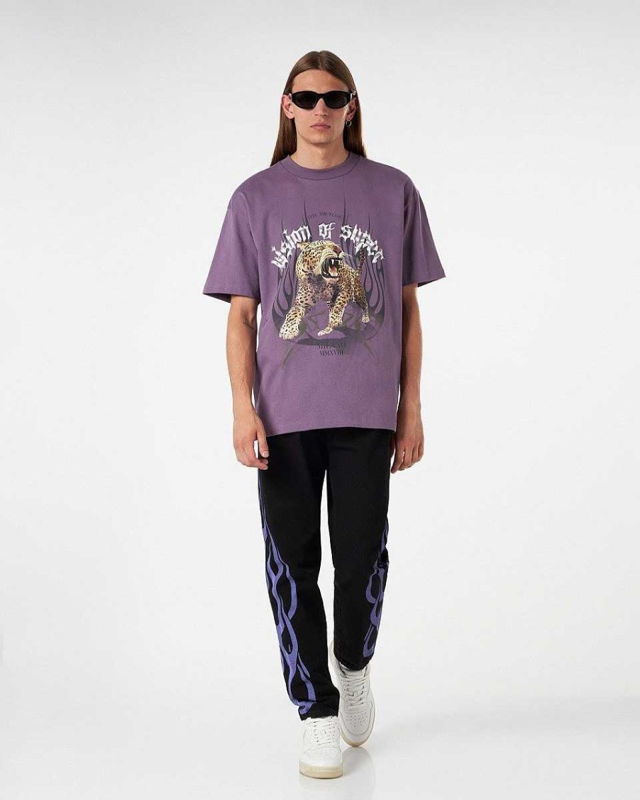 Uomo Vision of Super T-Shirt | T-Shirt Viola Con Grafica Tigre