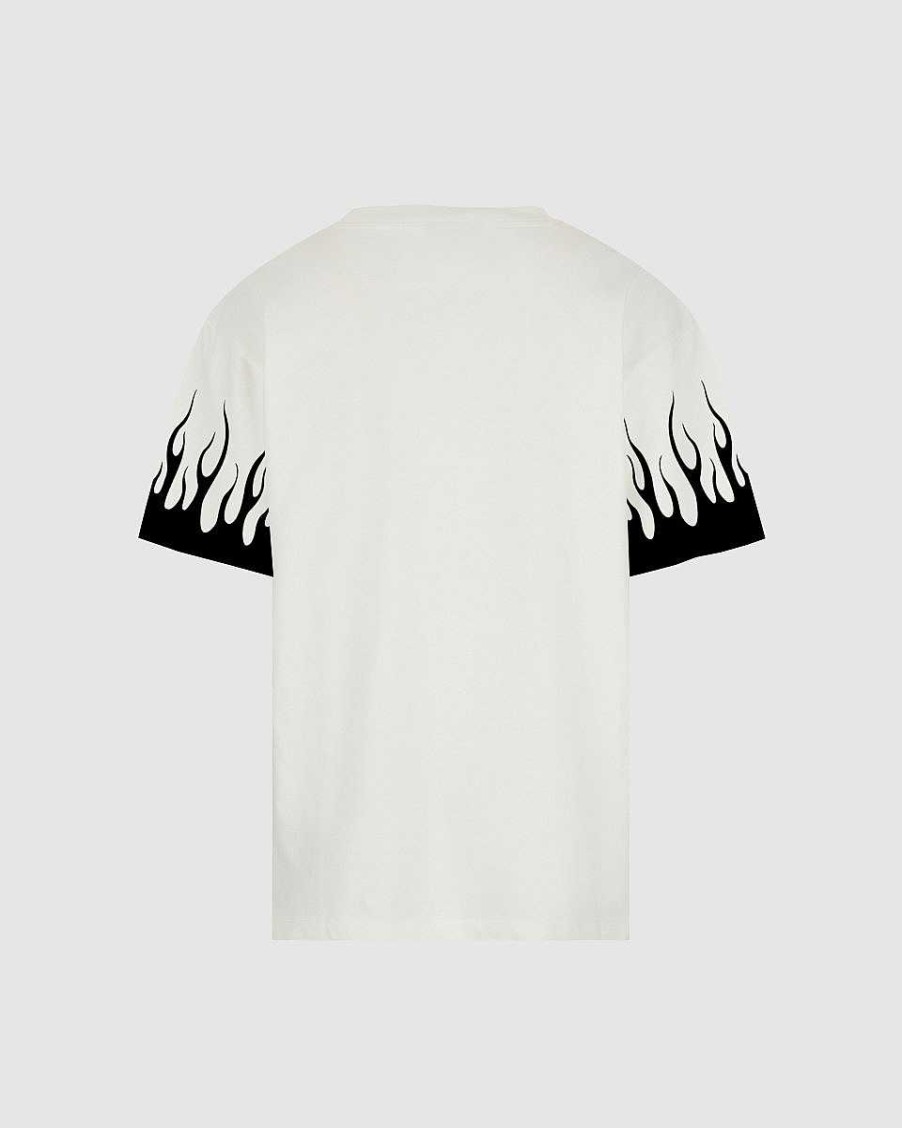 Uomo Vision of Super T-Shirt | T-Shirt Bianca Con Fiamme Nere Stampate