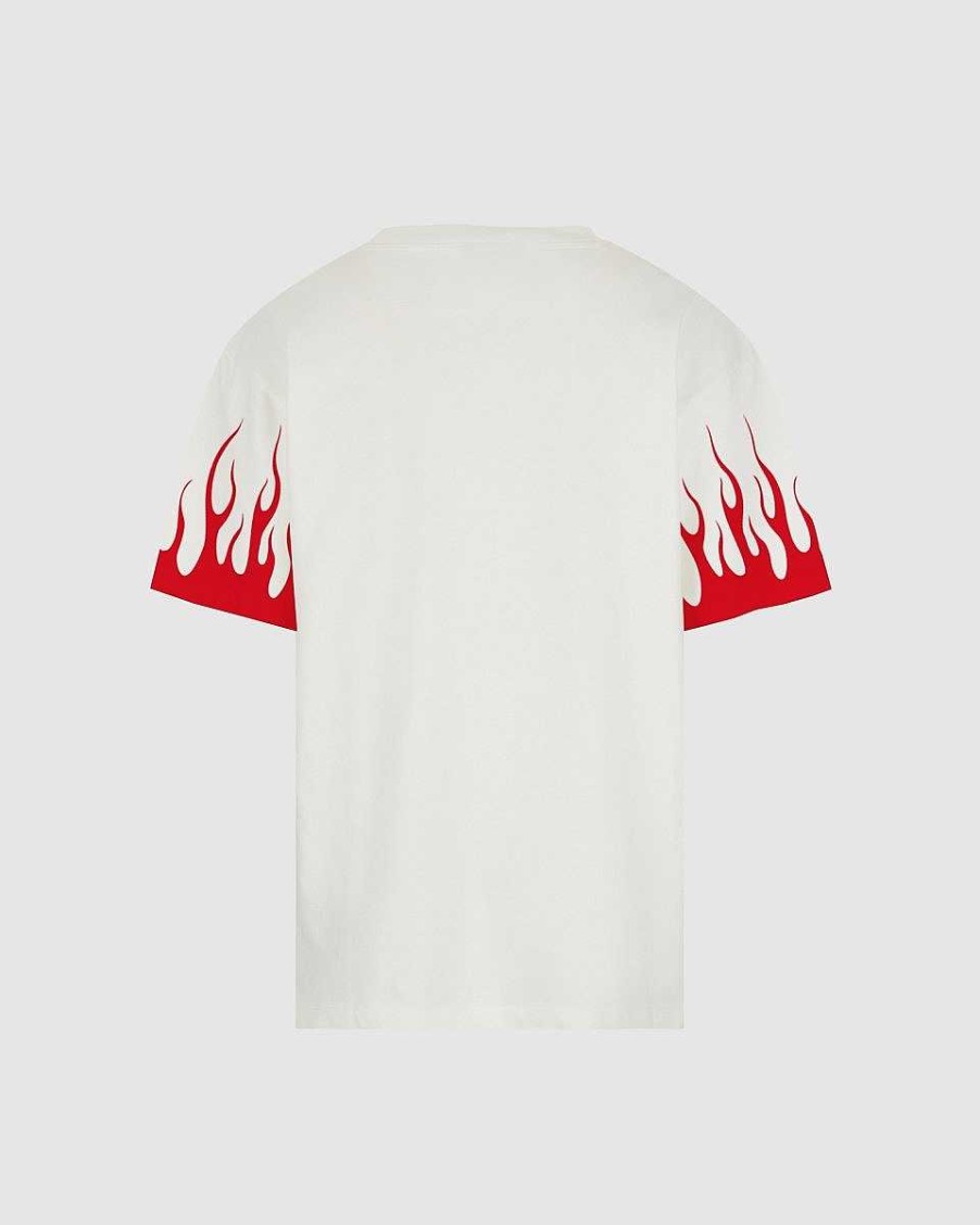 Uomo Vision of Super T-Shirt | T-Shirt Bianca Con Fiamme Rosse Stampate